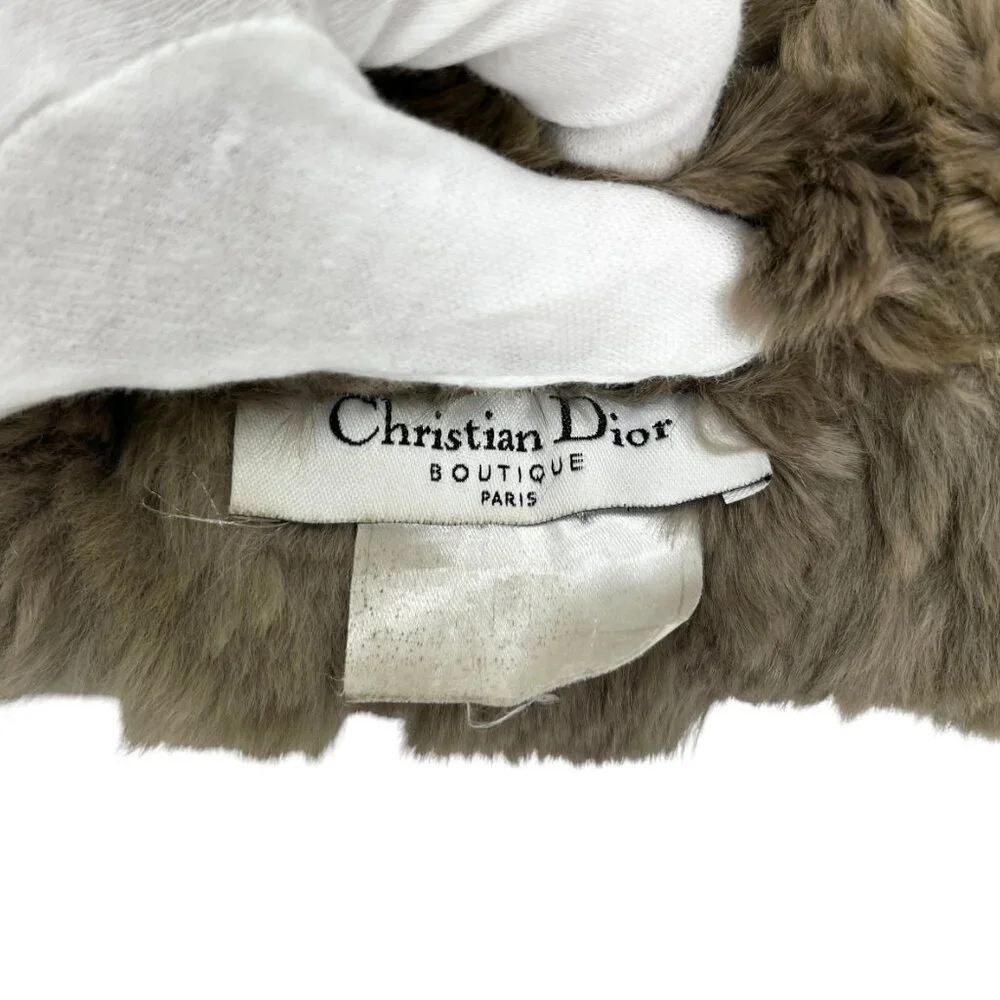 Christian Dior Vintage Trotter Monogram Logo Fur Scarf Shawl Olive [105195]